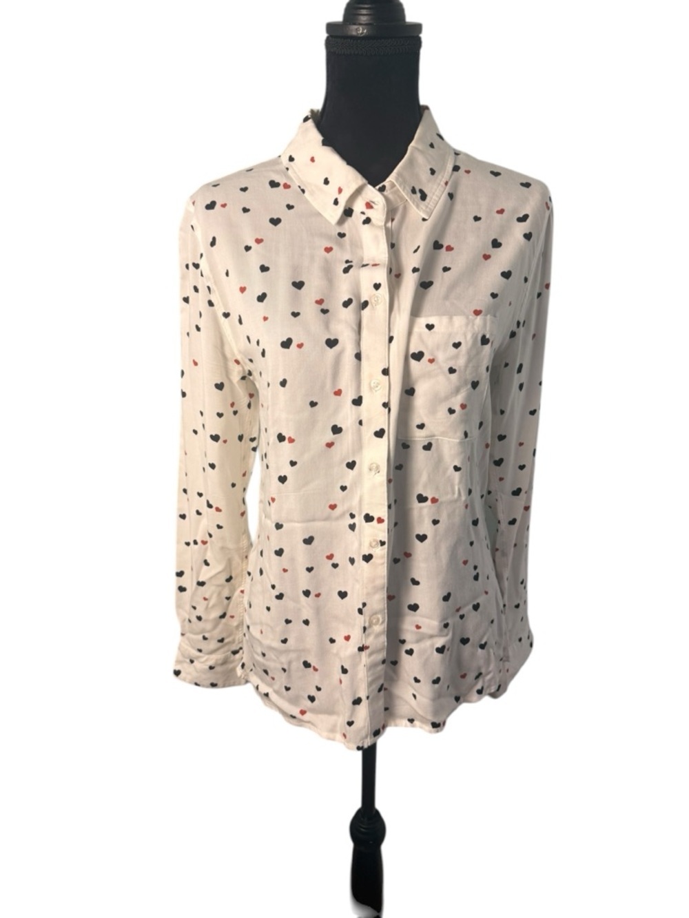 Rails | Rosci White Heart-Print Button-Down Blouse| Sz S - Picture 2 of 9